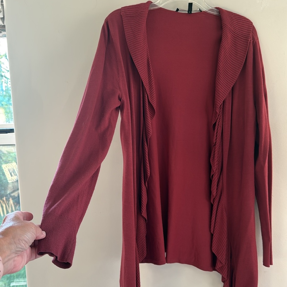 White House Black Market Women's Open Front Cardigan - Cabernet Colored - Size M - Picture 2 of 9
